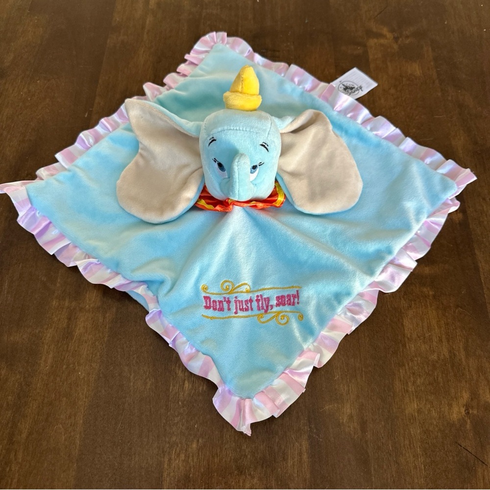 Disney Dumbo Don't Just Fly Soar Lovey Security Blanket Satin Edge Ruffle Baby‎